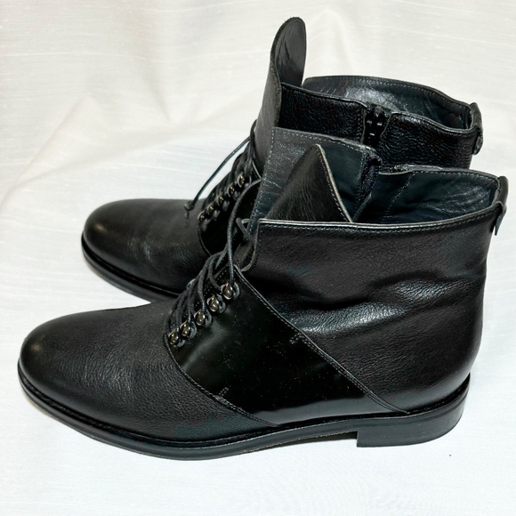 Napoleoni Made in Italy Black Lace up Leather Boots Sz 39 - Picture 3 of 8